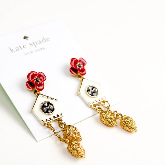 kate spade flower bird house clock earrings cute one of a kind - Picture 4 of 4